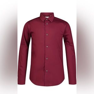 Calvin Klein Boys' Cabernet Long Sleeve Slim Fit Dress Shirt, 10